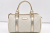 Authentic GUCCI Vintage Hand Boston Bag Purse GG PVC Leather 193604 White 0838K