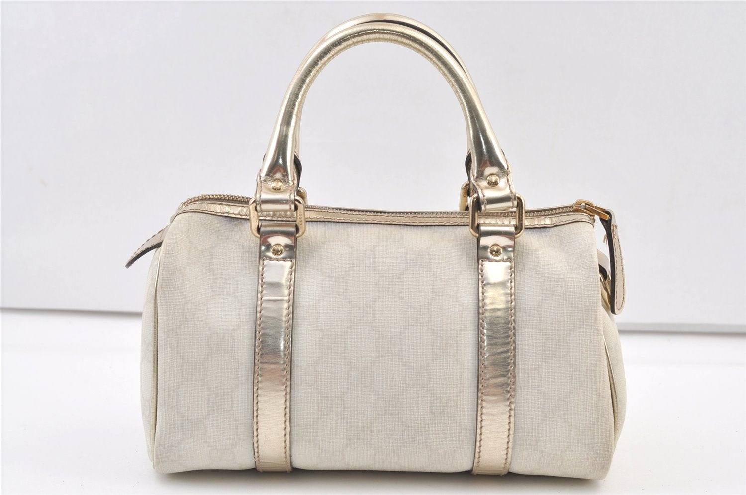 Authentic GUCCI Vintage Hand Boston Bag Purse GG PVC Leather 193604 White 0838K