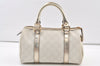 Authentic GUCCI Vintage Hand Boston Bag Purse GG PVC Leather 193604 White 0838K