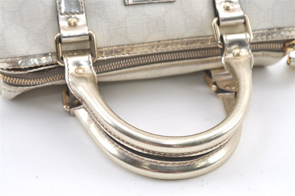 Authentic GUCCI Vintage Hand Boston Bag Purse GG PVC Leather 193604 White 0838K