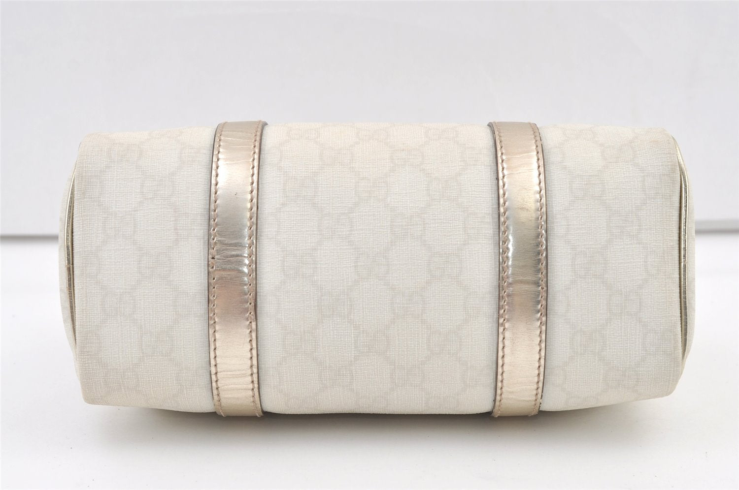 Authentic GUCCI Vintage Hand Boston Bag Purse GG PVC Leather 193604 White 0838K