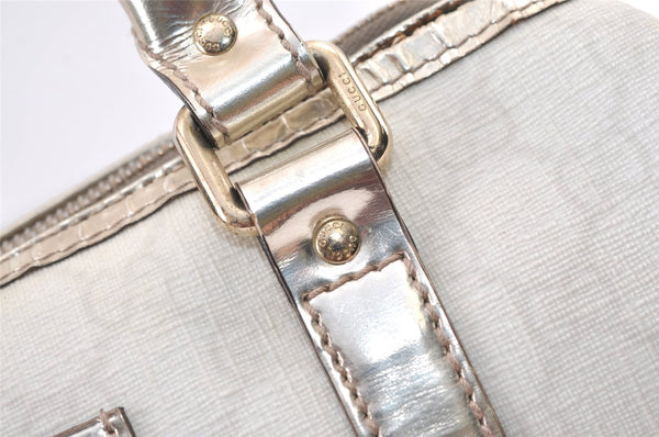 Authentic GUCCI Vintage Hand Boston Bag Purse GG PVC Leather 193604 White 0838K