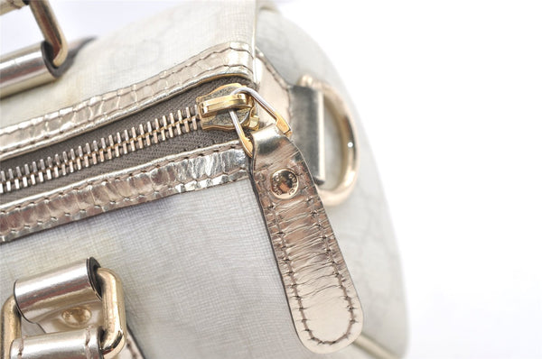 Authentic GUCCI Vintage Hand Boston Bag Purse GG PVC Leather 193604 White 0838K