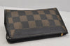 Authentic FENDI Pequin Check Clutch Hand Bag PVC Leather Brown Black Junk 0839J