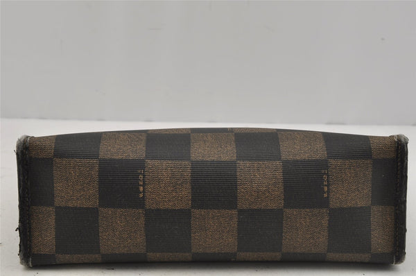 Authentic FENDI Pequin Check Clutch Hand Bag PVC Leather Brown Black Junk 0839J