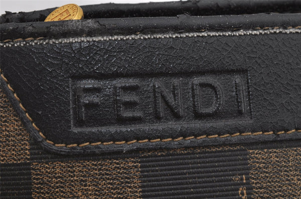 Authentic FENDI Pequin Check Clutch Hand Bag PVC Leather Brown Black Junk 0839J