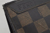 Authentic FENDI Pequin Check Clutch Hand Bag PVC Leather Brown Black Junk 0839J