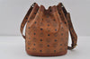 Authentic MCM Visetos Leather Vintage Shoulder Drawstring Bag Purse Brown 0840J