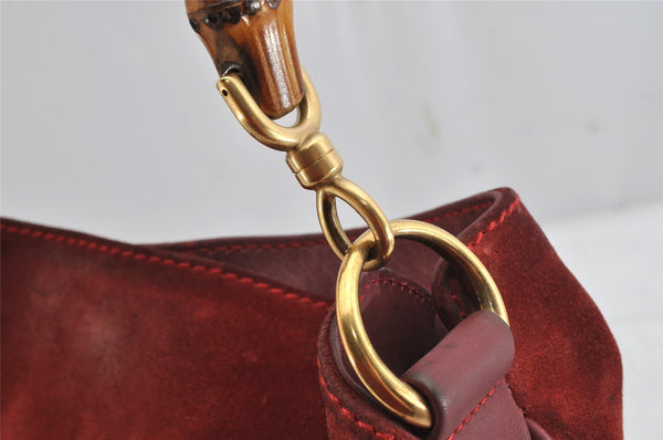 Authentic GUCCI Bamboo 2Way Shoulder Hand Bag Suede Leather Bordeaux Junk 0842K