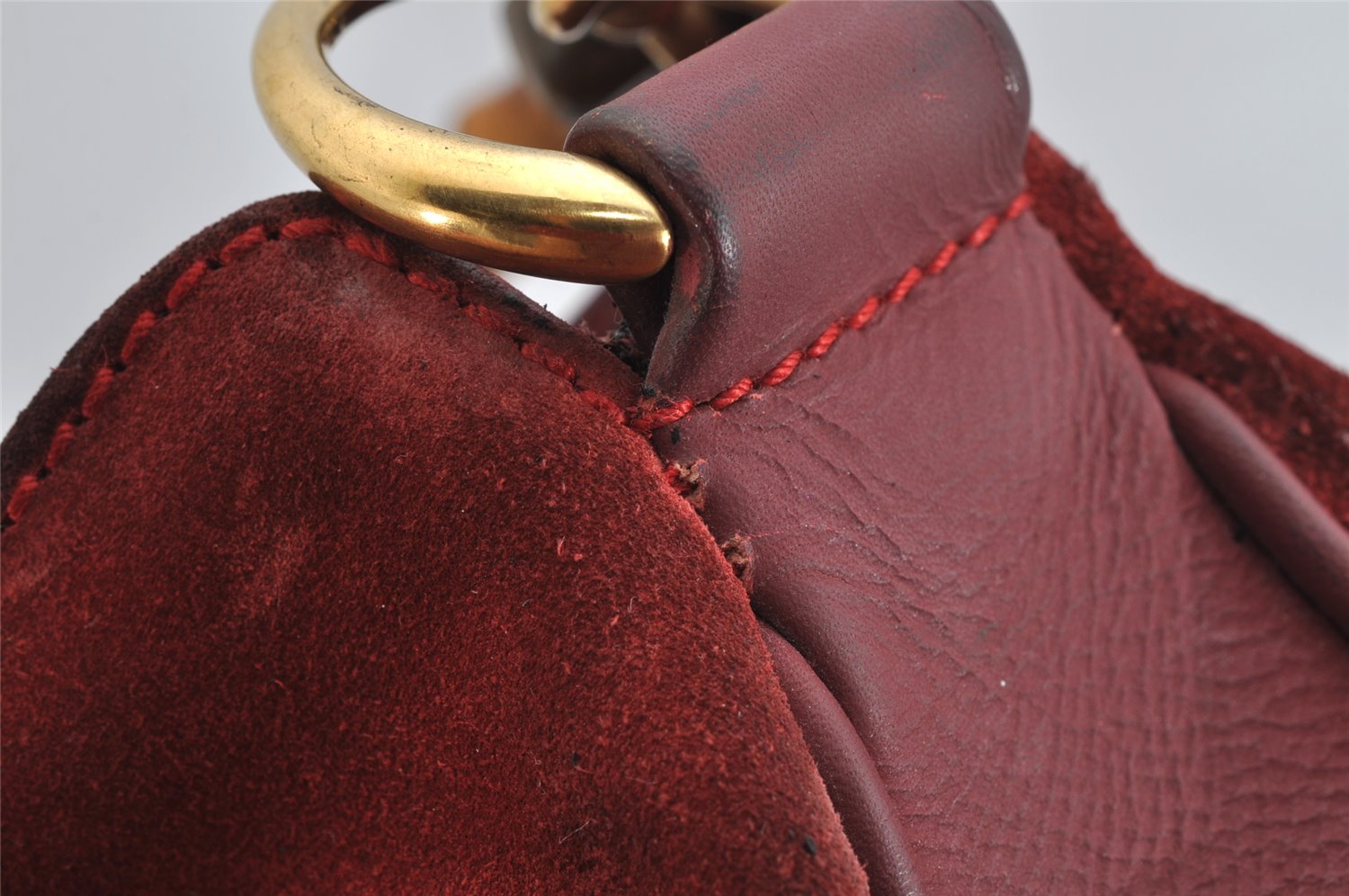 Authentic GUCCI Bamboo 2Way Shoulder Hand Bag Suede Leather Bordeaux Junk 0842K