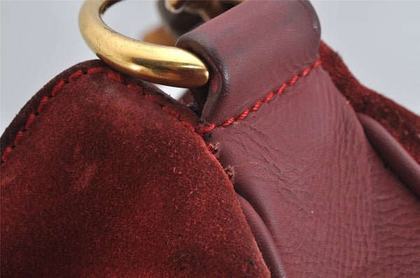 Authentic GUCCI Bamboo 2Way Shoulder Hand Bag Suede Leather Bordeaux Junk 0842K