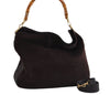 Authentic GUCCI Bamboo 2Way Shoulder Hand Bag Suede Leather Brown Junk 0843K