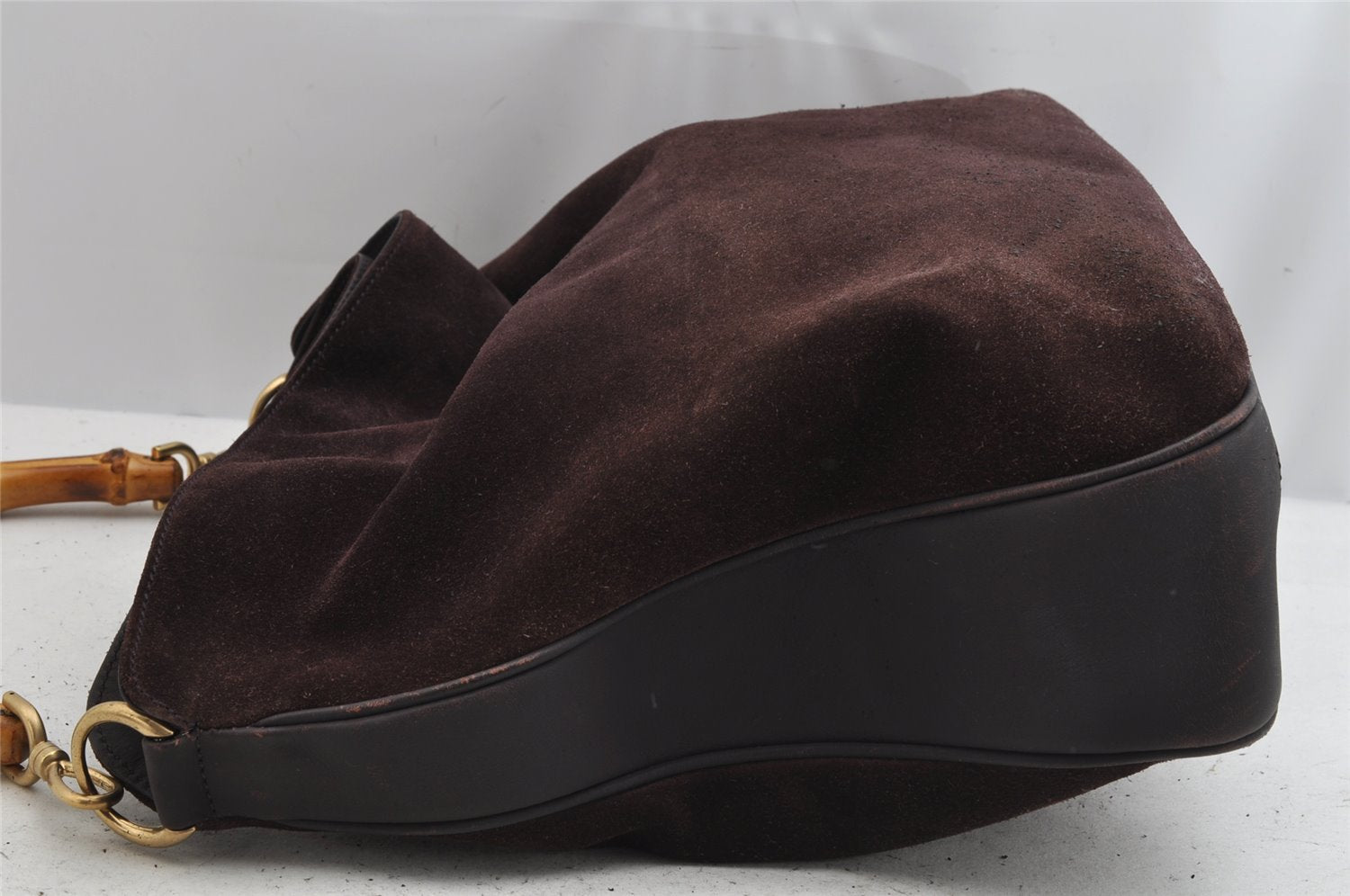 Authentic GUCCI Bamboo 2Way Shoulder Hand Bag Suede Leather Brown Junk 0843K