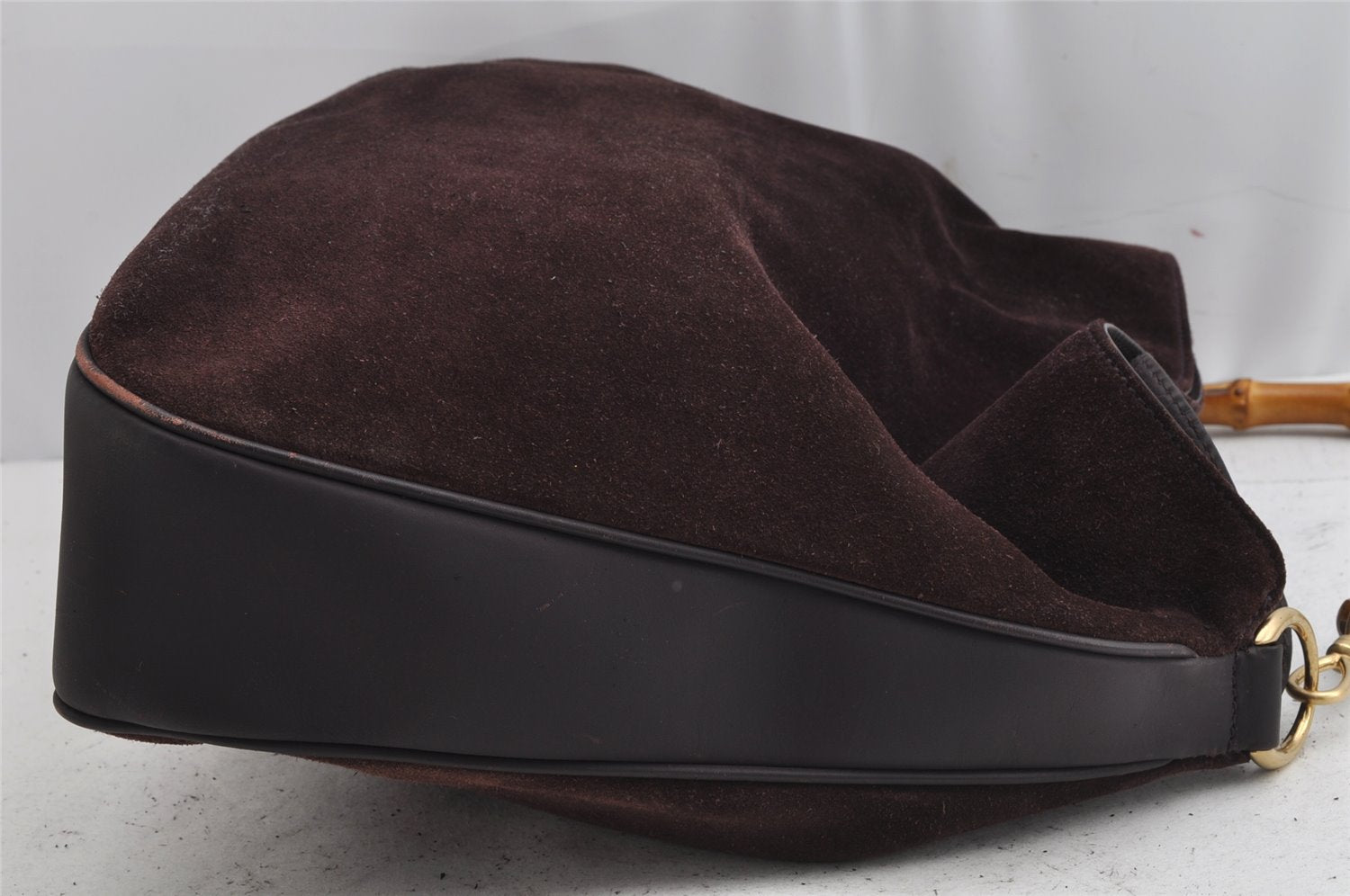 Authentic GUCCI Bamboo 2Way Shoulder Hand Bag Suede Leather Brown Junk 0843K