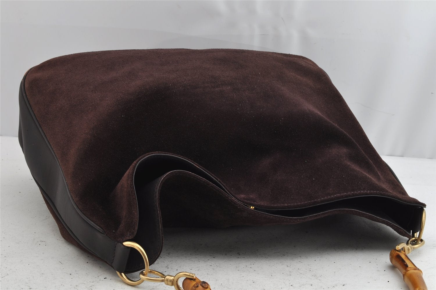 Authentic GUCCI Bamboo 2Way Shoulder Hand Bag Suede Leather Brown Junk 0843K