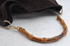 Authentic GUCCI Bamboo 2Way Shoulder Hand Bag Suede Leather Brown Junk 0843K