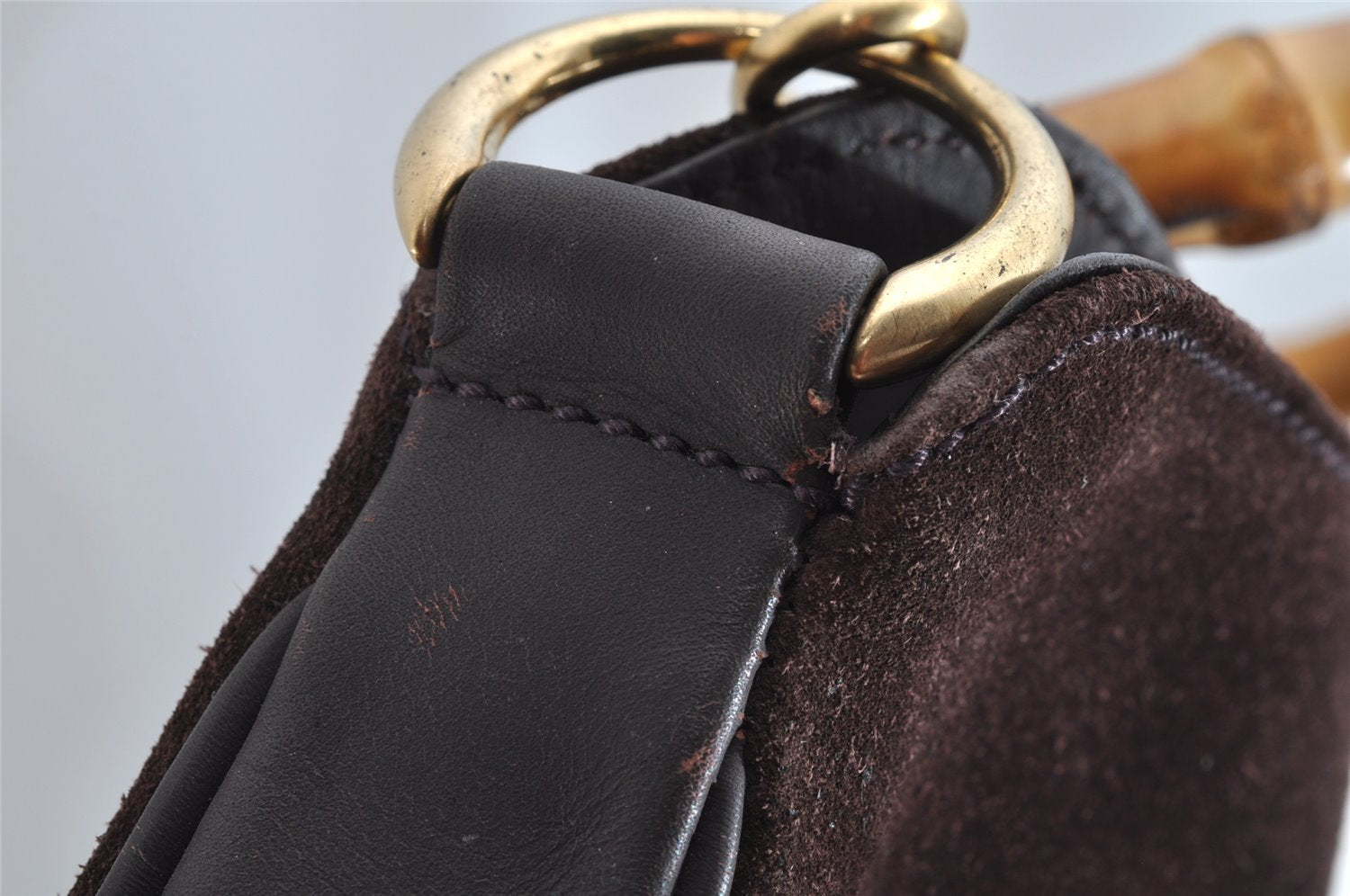 Authentic GUCCI Bamboo 2Way Shoulder Hand Bag Suede Leather Brown Junk 0843K