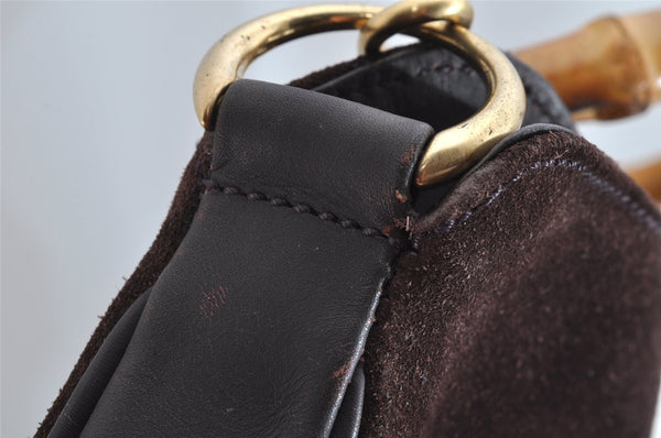 Authentic GUCCI Bamboo 2Way Shoulder Hand Bag Suede Leather Brown Junk 0843K