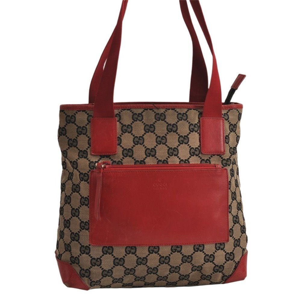 Authentic GUCCI Shoulder Tote Bag GG Canvas Leather 0190402 Black Red 0844K