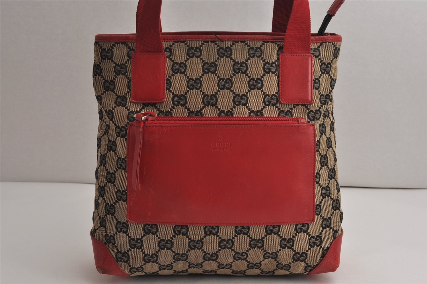 Authentic GUCCI Shoulder Tote Bag GG Canvas Leather 0190402 Black Red 0844K