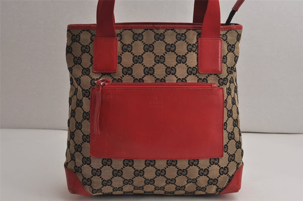 Authentic GUCCI Shoulder Tote Bag GG Canvas Leather 0190402 Black Red 0844K