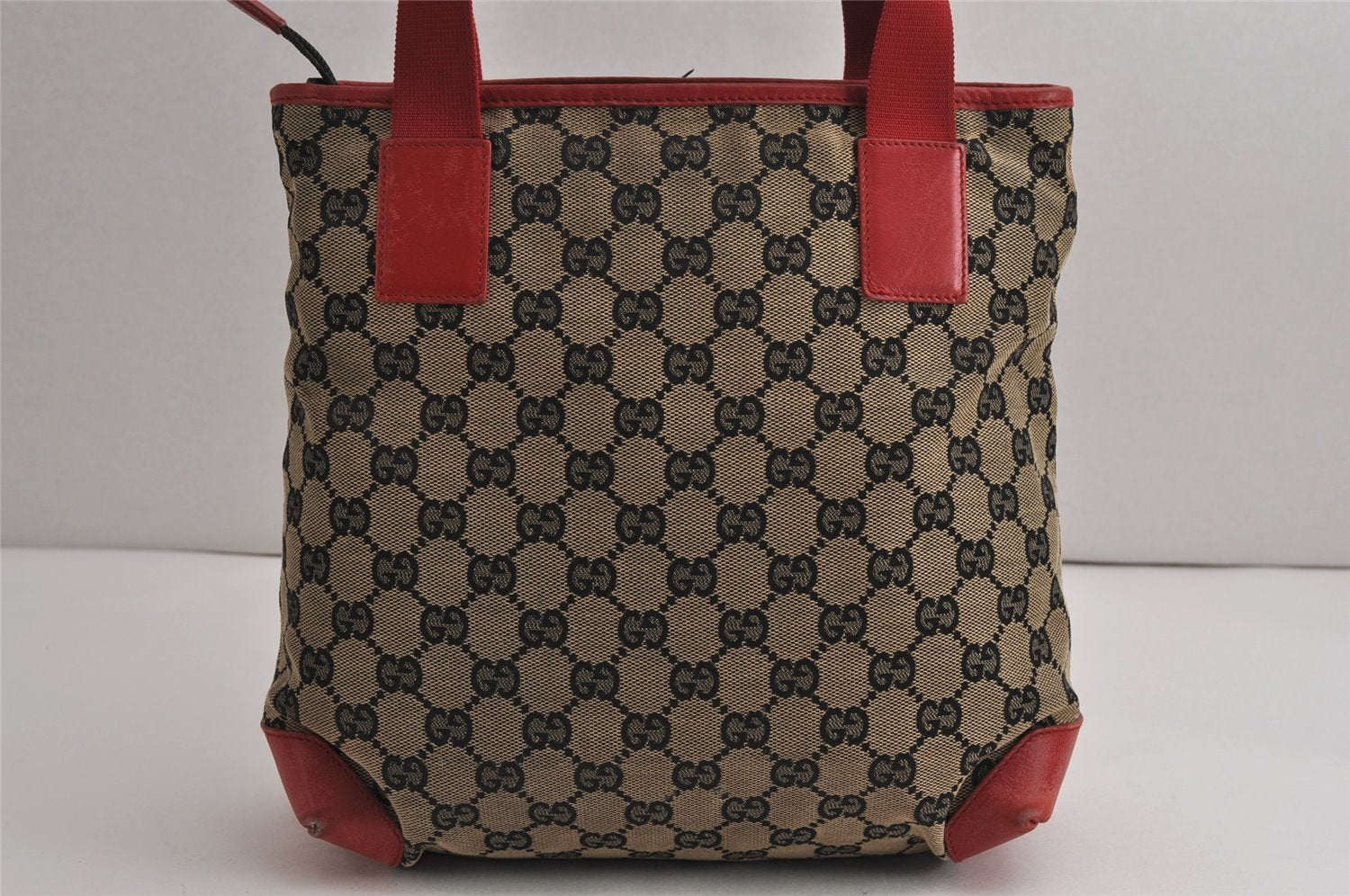 Authentic GUCCI Shoulder Tote Bag GG Canvas Leather 0190402 Black Red 0844K