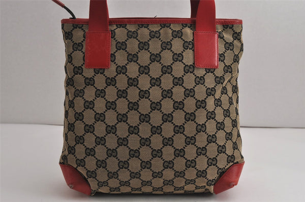 Authentic GUCCI Shoulder Tote Bag GG Canvas Leather 0190402 Black Red 0844K