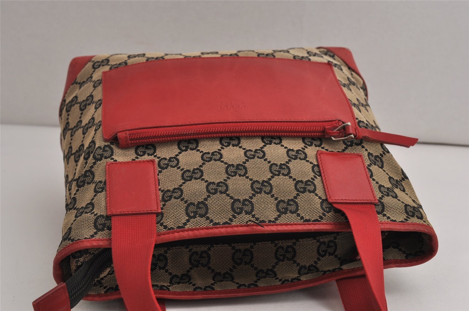 Authentic GUCCI Shoulder Tote Bag GG Canvas Leather 0190402 Black Red 0844K