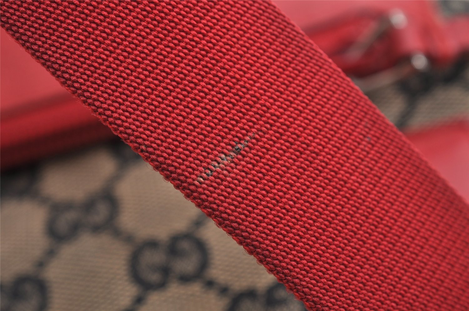 Authentic GUCCI Shoulder Tote Bag GG Canvas Leather 0190402 Black Red 0844K