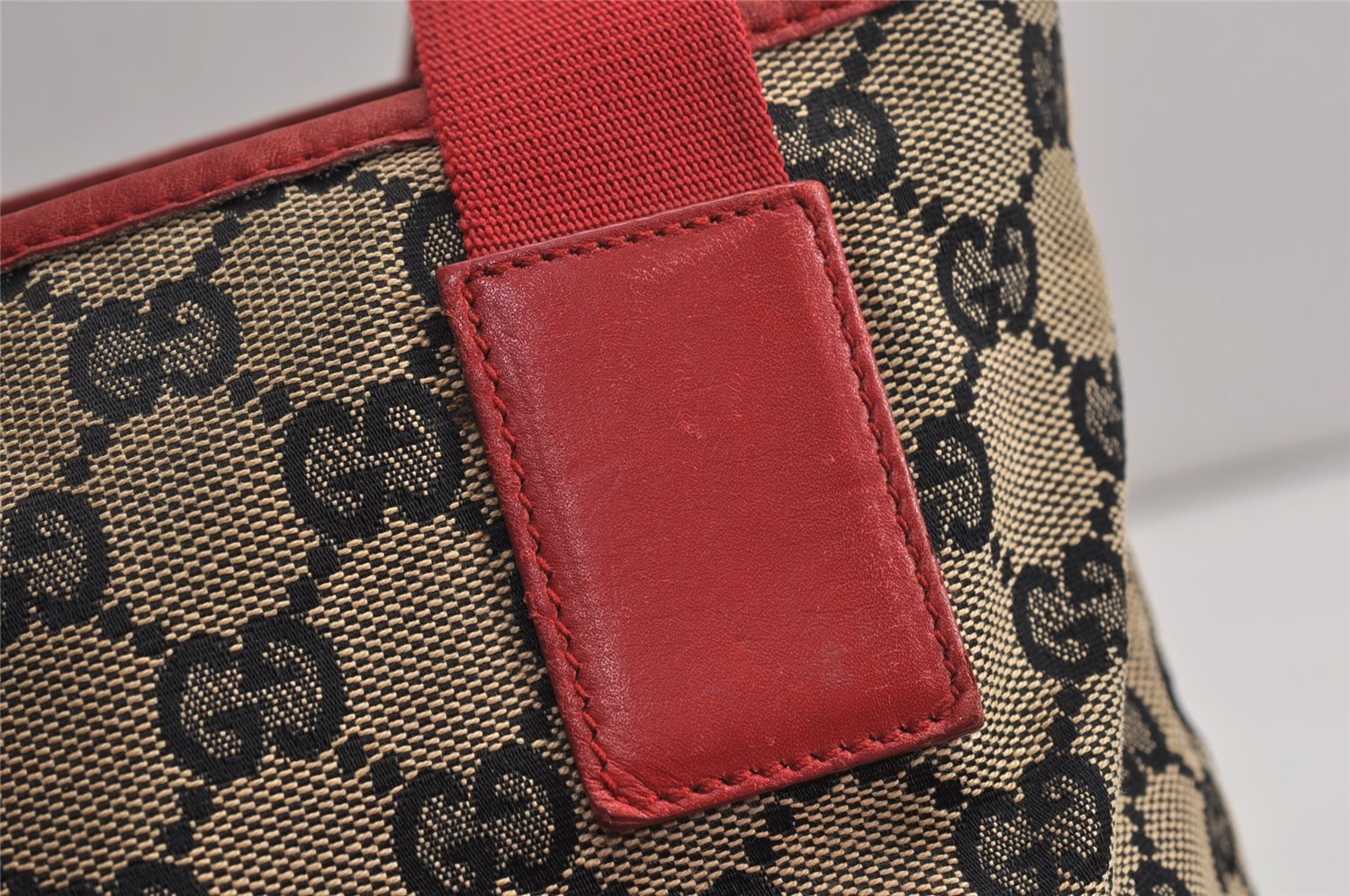 Authentic GUCCI Shoulder Tote Bag GG Canvas Leather 0190402 Black Red 0844K