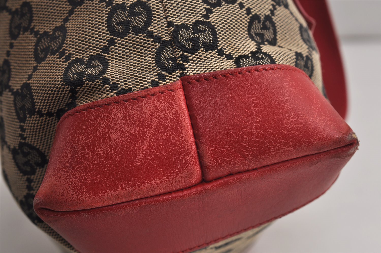 Authentic GUCCI Shoulder Tote Bag GG Canvas Leather 0190402 Black Red 0844K