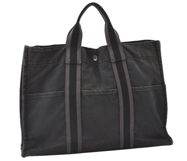 Authentic HERMES Fourre Tout MM Hand Tote Bag Canvas Black 0845J