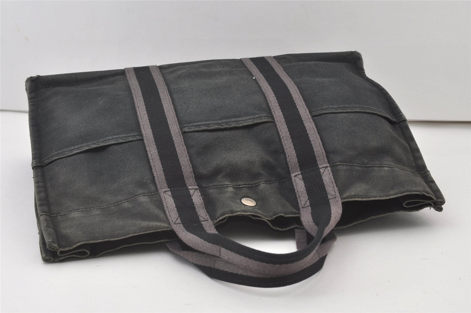 Authentic HERMES Fourre Tout MM Hand Tote Bag Canvas Black 0845J