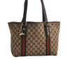 Authentic GUCCI Web Sherry Line Tote Bag GG Canvas Leather 137396 Brown 0845K