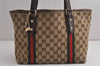 Authentic GUCCI Web Sherry Line Tote Bag GG Canvas Leather 137396 Brown 0845K