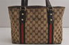 Authentic GUCCI Web Sherry Line Tote Bag GG Canvas Leather 137396 Brown 0845K