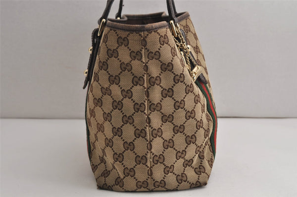 Authentic GUCCI Web Sherry Line Tote Bag GG Canvas Leather 137396 Brown 0845K