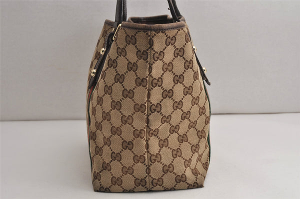 Authentic GUCCI Web Sherry Line Tote Bag GG Canvas Leather 137396 Brown 0845K