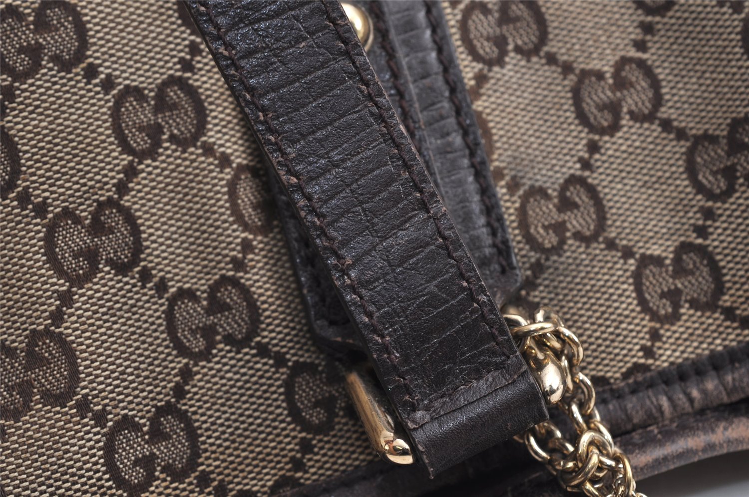 Authentic GUCCI Web Sherry Line Tote Bag GG Canvas Leather 137396 Brown 0845K