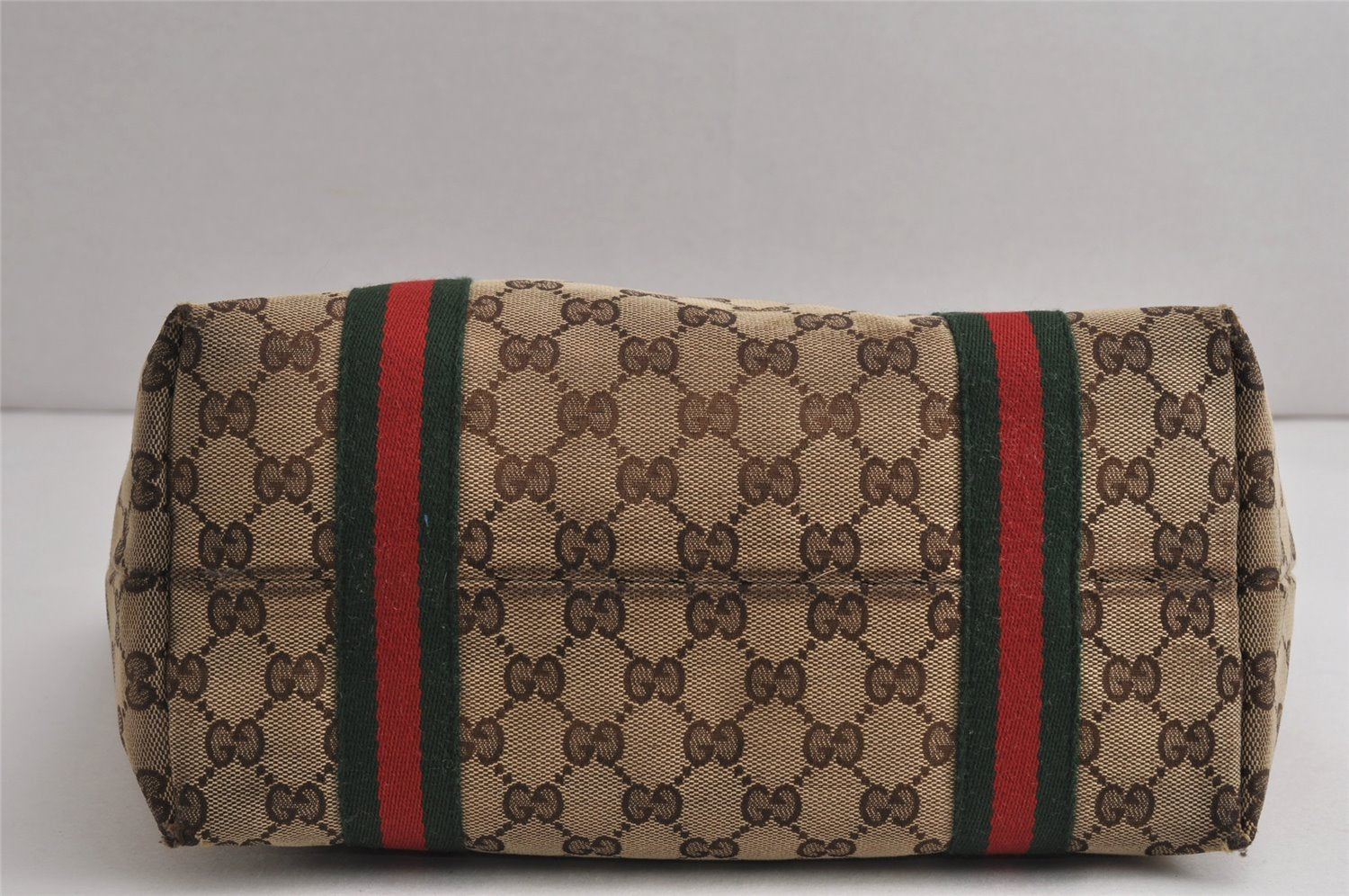 Authentic GUCCI Web Sherry Line Tote Bag GG Canvas Leather 137396 Brown 0845K