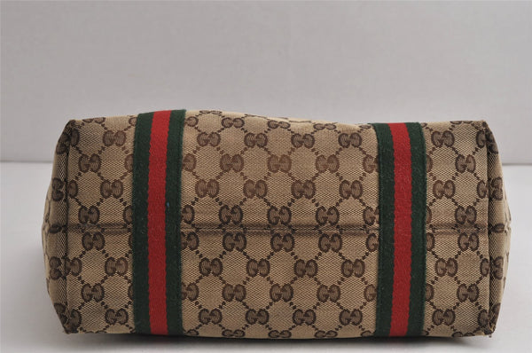 Authentic GUCCI Web Sherry Line Tote Bag GG Canvas Leather 137396 Brown 0845K