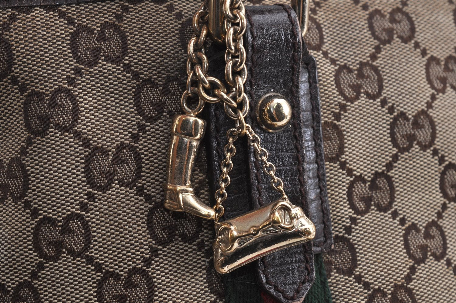 Authentic GUCCI Web Sherry Line Tote Bag GG Canvas Leather 137396 Brown 0845K