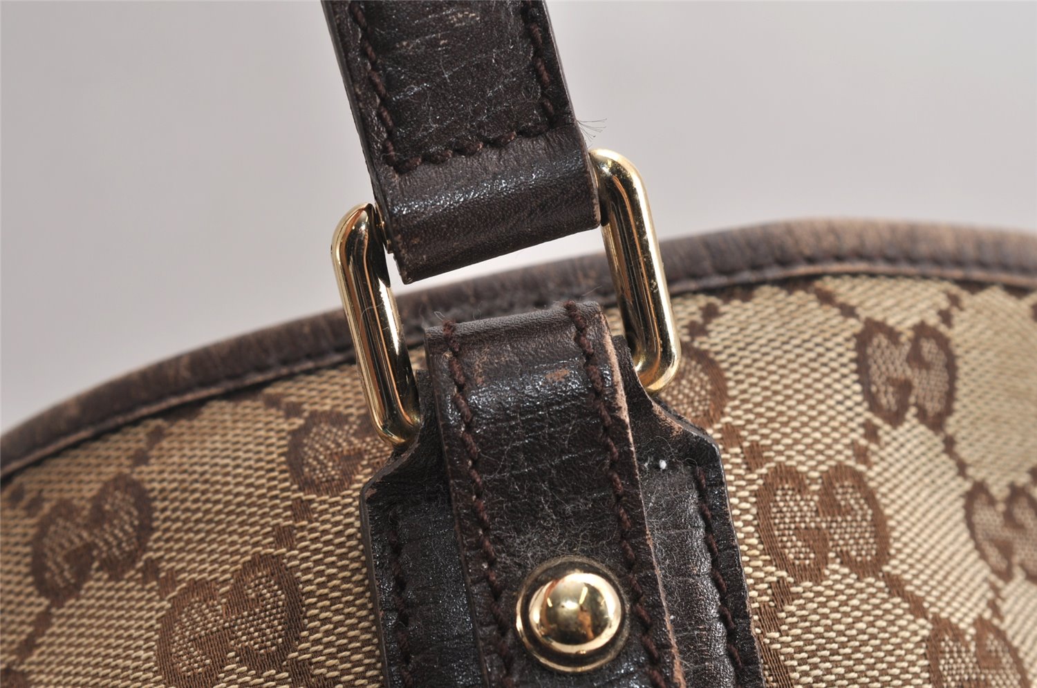 Authentic GUCCI Web Sherry Line Tote Bag GG Canvas Leather 137396 Brown 0845K