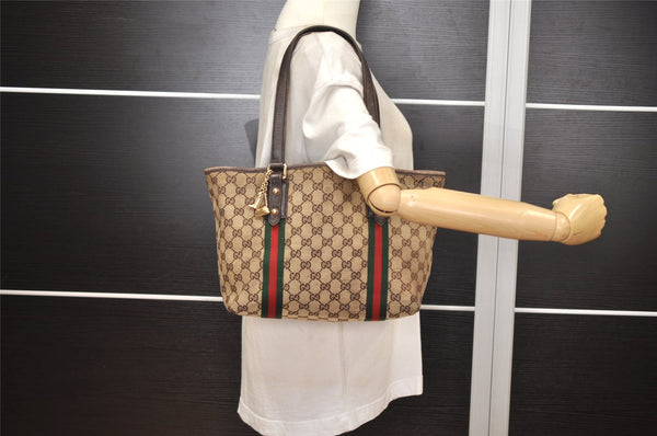 Authentic GUCCI Web Sherry Line Tote Bag GG Canvas Leather 137396 Brown 0845K