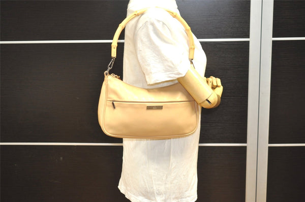 Authentic GUCCI Vintage Bamboo Shoulder Hand Bag Leather 0013865 Beige 0847I