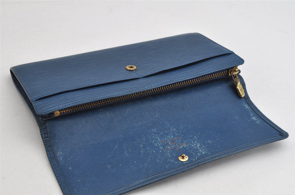 Auth Louis Vuitton Epi Pochette Porte Monnaie Credit Wallet Blue M63575 LV 0847K