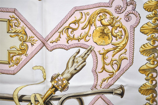 Authentic HERMES Carre 90 Scarf "LVDOVICVS MAGNVS" Silk Pink 0848J