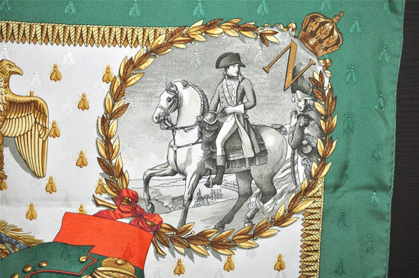 Authentic HERMES Carre 90 Scarf "NAPOLEON" Silk Green 0849J