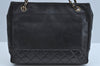 Authentic CHANEL Calf Skin Matelasse Chain Shoulder Tote Bag Black CC 0851I