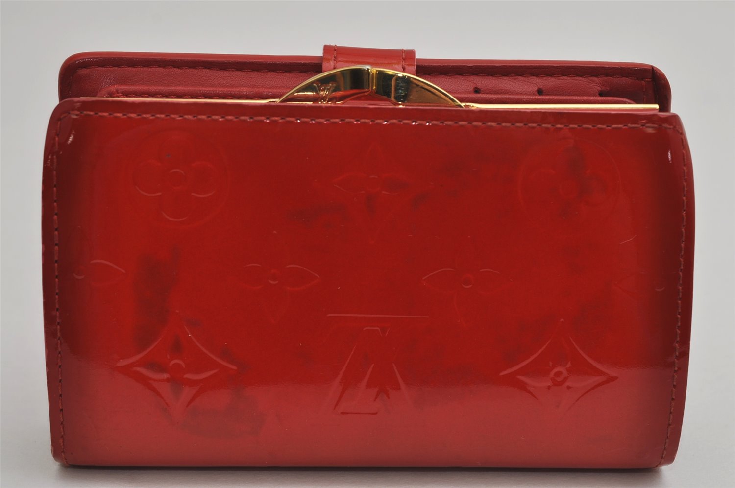 Auth Louis Vuitton Vernis Porte Monnaie Billets Viennois Wallet M91208 Red 0852K